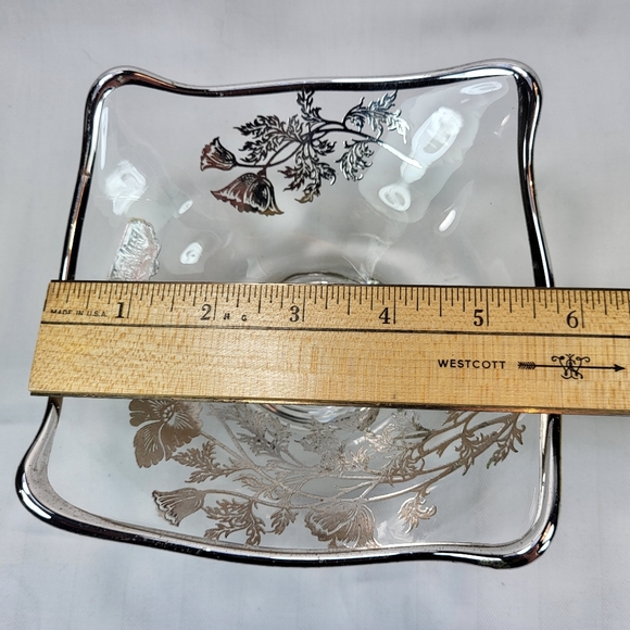 Silver City Glass Co. Sterling Overlay Bowl Dish Flanders Poppies 5.75" Square - Picture 10 of 16